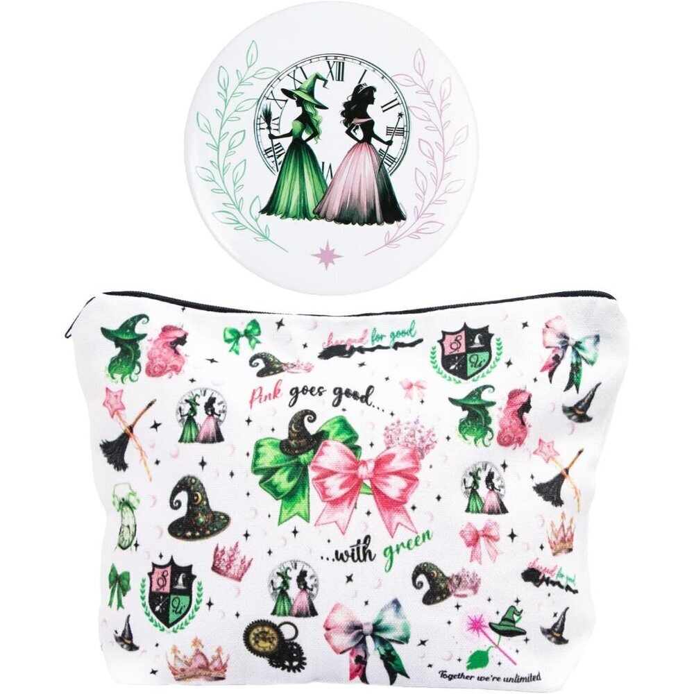 Witch Makeup Bag Canvas Set Compact Mirror Women Girls Halloween Costume